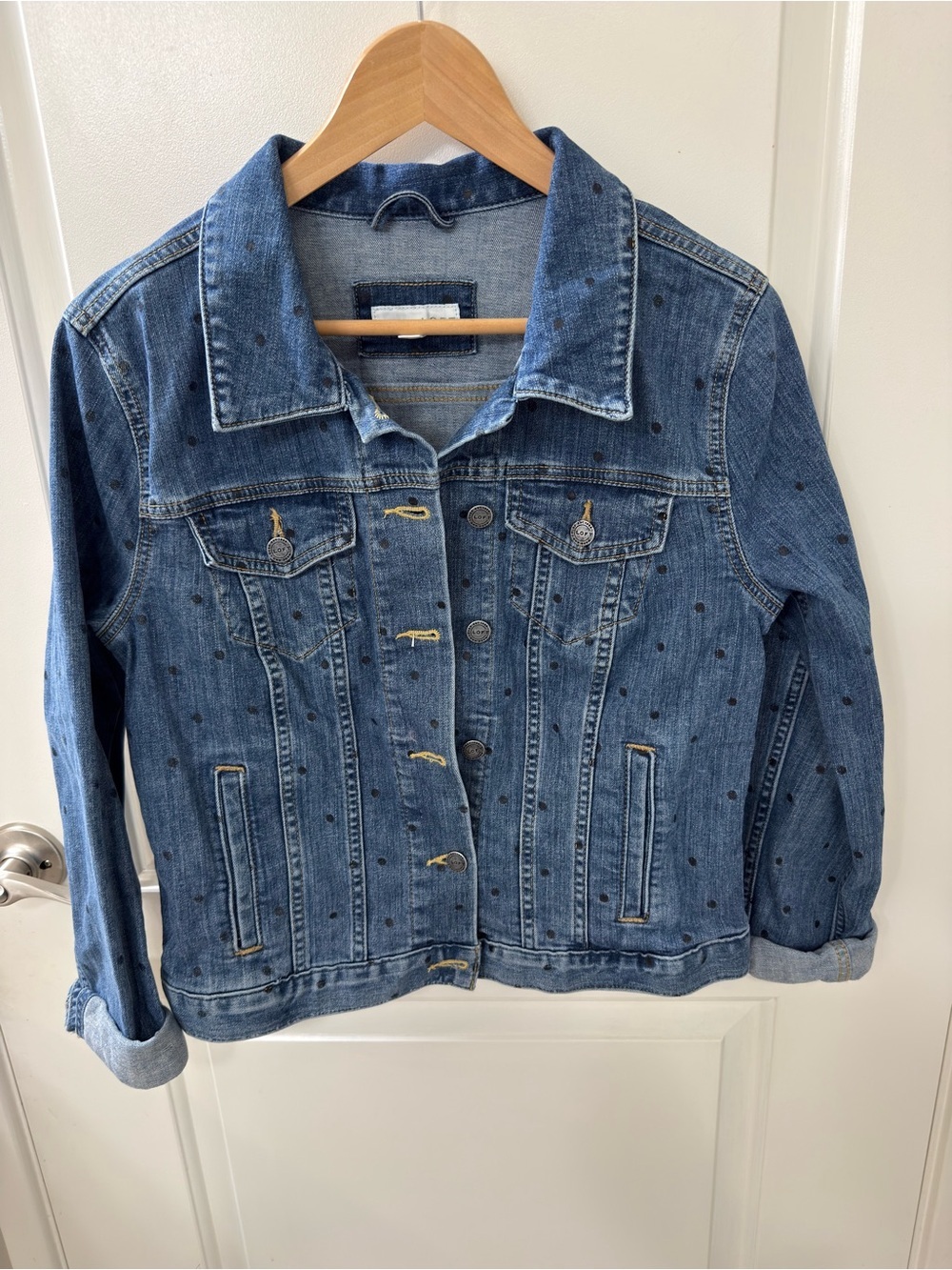 Loft Denim Light Weight Trucker Jacket Polka Dot Pattern Size  M Casual Fun